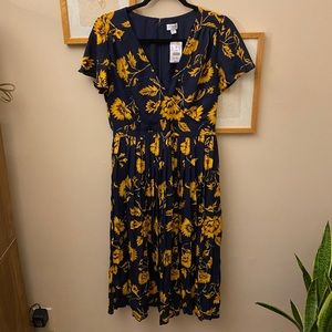 J. Crew Pleated V-Neck Midi Dress